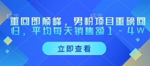 重回即颠峰,男粉项目重磅回归,平均每天销售额1-4W-三零资源