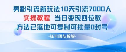 男粉引流新玩法10天引流7000人当日变现四位数可复制可批量0封号-三零资源