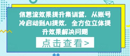信息流效果提升集训营，从账号冷启动到AI提效，全方位立体提升效果解决问题-三零资源