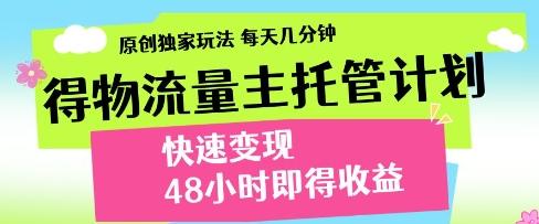 得物流量主托管计划，原创独家玩法，每天几分钟，快速变现，48小时即得收益【揭秘】-三零资源