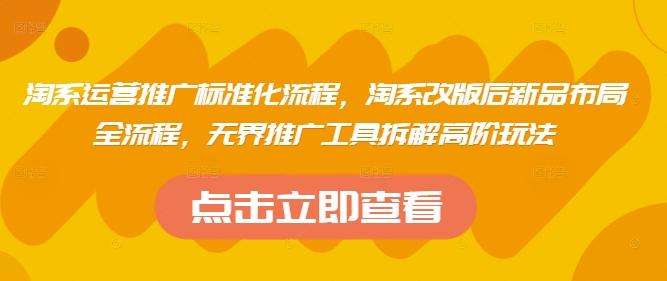 淘系运营推广标准化流程,淘系改版后新品布局全流程,无界推广工具拆解高阶玩法-三零资源