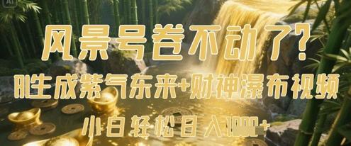 风景号卷不动了?AI一键生成紫气东来+财神瀑布视频,小白轻松日入数张-三零资源
