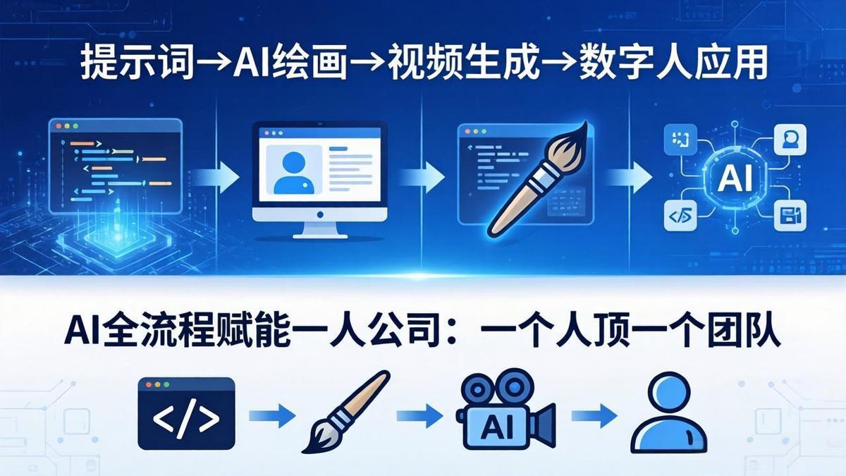 AI全流程赋能一人公司:提示词、绘画、视频、数字人、编程,一个人顶一个团队