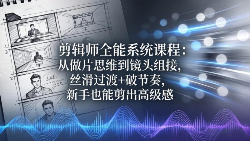 剪辑师全能系统课程：从做片思维到镜头组接，丝滑过渡+破节奏，新手也能剪出高级感-三零资源