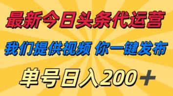 最新今日头条代运营，我们提供视频，你一键发布，单号日入200+【揭秘】-三零资源