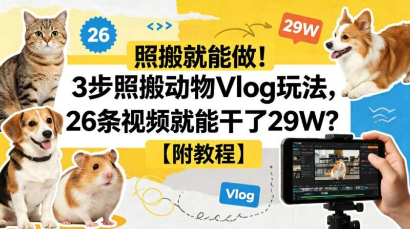 照搬就能做！3步照搬动物Vlog玩法，26条视频就能干了29W？【附教程】【赠coze一键生成工作流】-三零资源