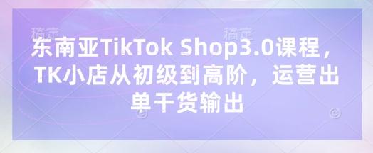 东南亚TikTok Shop3.0课程,TK小店从初级到高阶,运营出单干货输出-三零资源
