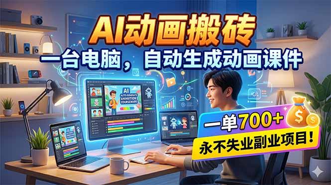 AI动画搬砖,一台电脑,自动生成动画课件,一单800+ 永不失业副业项目!-三零资源