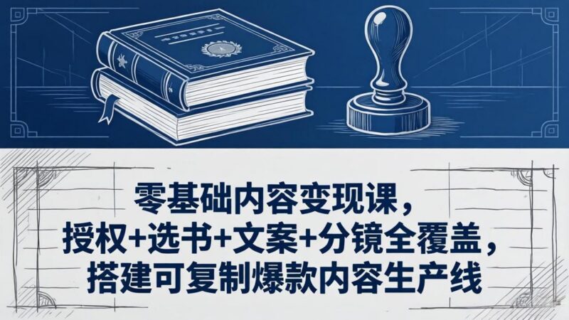 零基础内容变现课,授权+选书+文案+分镜全覆盖,搭建可复制爆款内容生产线-三零资源