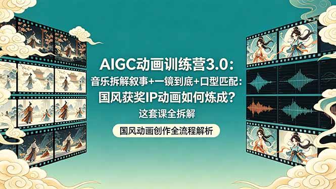 AIGC动画训练营3.0:音乐拆解叙事+一镜到底+口型匹配:国风获奖IP动画如何炼成?这套课全拆解-三零资源