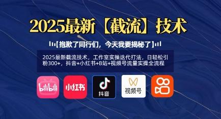 2025最新截流技术,工作室实操迭代打法,日轻松引粉300+,抖音+小红书+B站+视频号流量实操全流程-三零资源