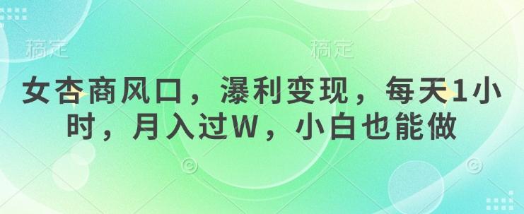 女杏商风口,瀑利变现,每天1小时,月入过W,小白也能做-三零资源