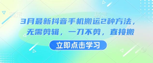 3月最新抖音手机搬运2种方法,无需剪辑,一刀不剪,直接搬-三零资源