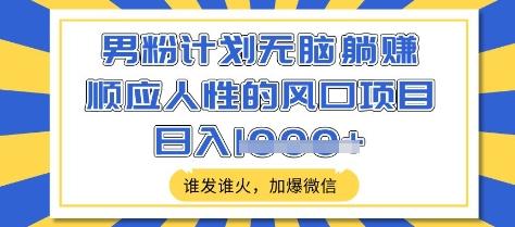 男粉计划无脑躺Z，顺应人性的风口项目，谁发谁火，加爆微信，日入多张【揭秘】-三零资源