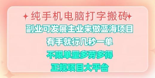 纯手机电脑打字搬砖,有手就行,几秒一单,多劳多得,正规项目大平台【揭秘】-三零资源