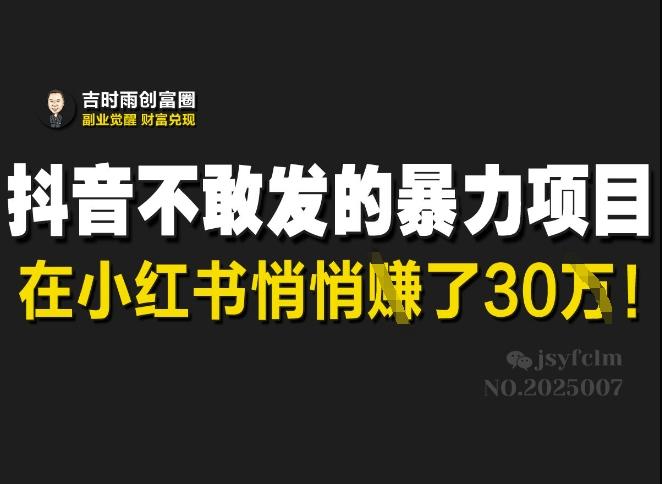 抖音不敢发的暴利项目,在小红书悄悄挣了30W-三零资源