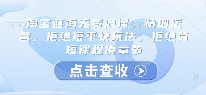 淘宝蓝海无货源课,精细运营,拒绝短平快玩法,拒绝简短课程凑章节-三零资源