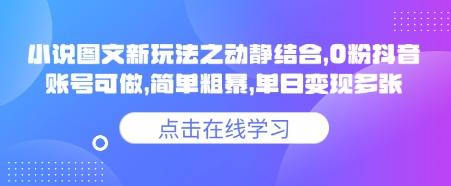 小说推文图文新玩法之动静结合，0粉抖音账号可做，简单粗暴，单日变现多张-三零资源