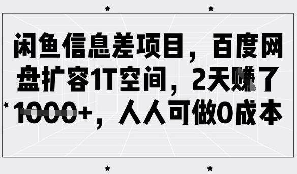 闲鱼信息差项目,百度网盘扩容1T空间,2天收益1k+,人人可做0成本-三零资源