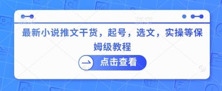 最新小说推文干货,起号,选文,实操等保姆级教程-三零资源