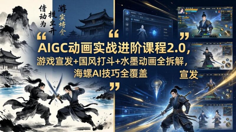 AIGC动画实战进阶课程2.0,游戏宣发+国风打斗+水墨动画全拆解,海螺AI技巧全覆盖-三零资源
