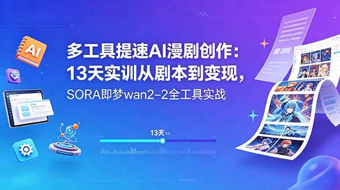 多工具提速AI漫剧创作:13天实训从剧本到变现,SORA即梦wan2-2全工具实战-三零资源