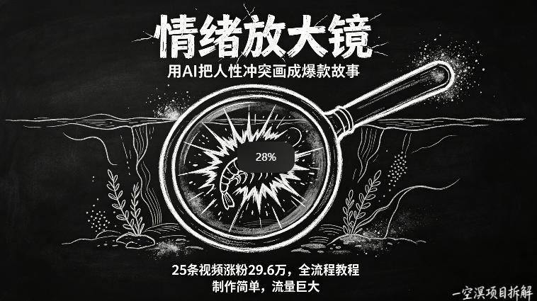 AI制作“情绪放大镜“视频,25条视频涨粉29.6W粉,流量巨大,制作简单,全流程教程-三零资源