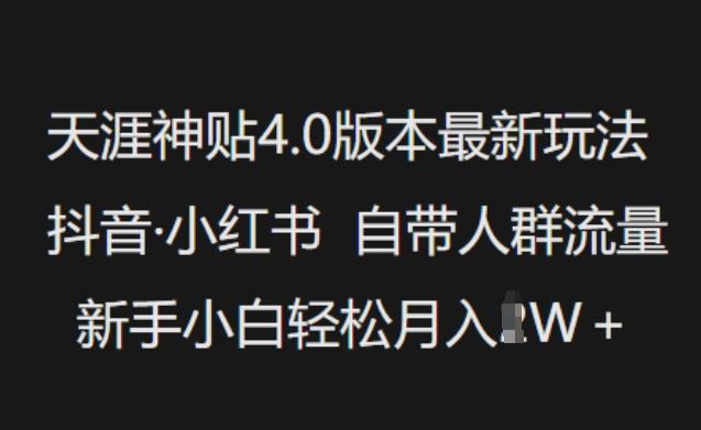 天涯神贴4.0版本最新玩法,抖音·小红书自带人群流量,新手小白轻松月入过W-三零资源