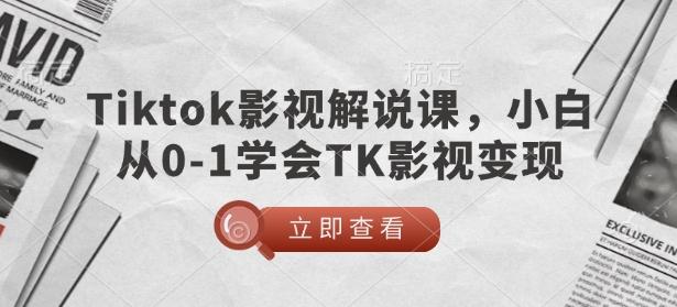 TikTok影视解说课，小白从0-1学会TK影视变现-三零资源