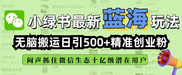 小绿书无脑搬运引流,全自动日引500精准创业粉,微信生态内又一个闷声发财的机会-三零资源