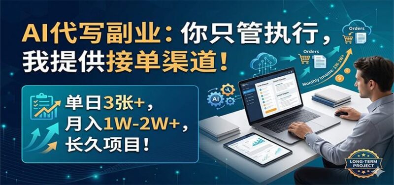AI代写副业:你只管执行,我提供接单渠道!单日3张+,月入1W-2W+,长久项目-三零资源