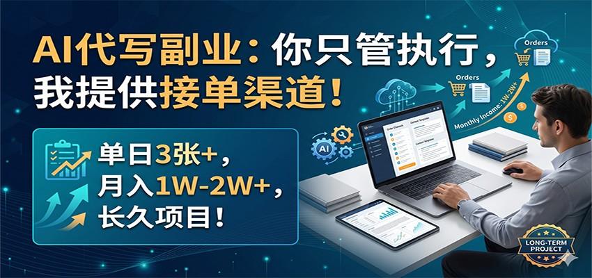 AI代写副业:你只管执行,我提供接单渠道!单日3张+,月入1W-2W+,长久项目