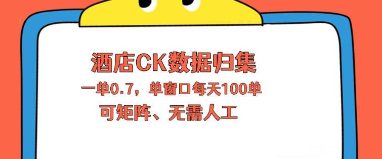 上班也能玩的酒店CK数据归集,一单0.7单窗口每天可做100单,一个人就能矩阵操作【揭秘】-三零资源