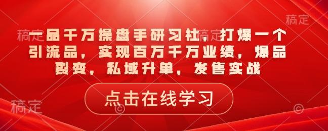一品千万操盘手研习社，打爆一个引流品，实现百万千万业绩，爆品裂变，私域升单，发售实战-三零资源