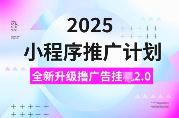 2025小程序推广计划,撸广告挂JI3.0玩法,日均5张【揭秘】-三零资源
