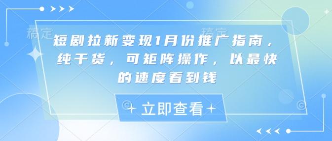 短剧拉新变现1月份推广指南,纯干货,可矩阵操作,以最快的速度看到钱-三零资源