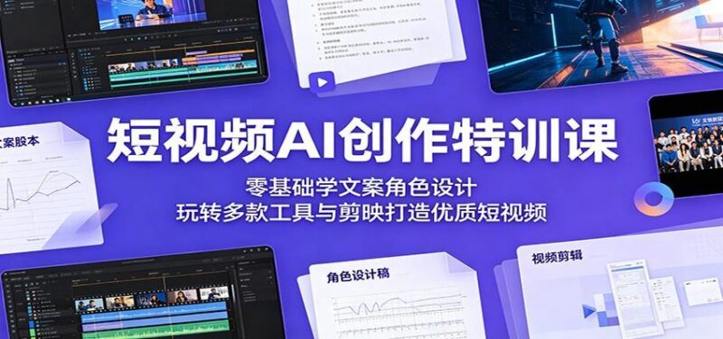 短视频AI创作特训课：零基础学文案角色设计，玩转多款工具与剪映打造优质短视频-三零资源
