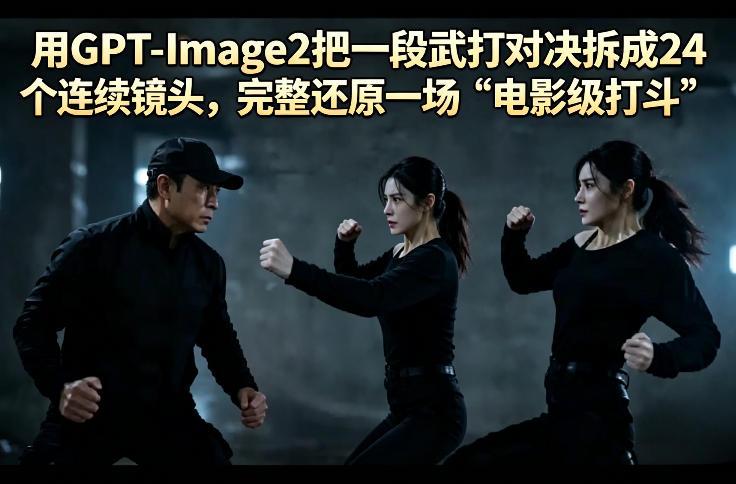 用GPT-Image2把一段武打对决拆成24个连续镜头,完整还原一场“电影级打斗”-三零资源