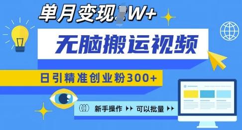 无脑搬运视频号可批量复制,新手即可操作,日引精准创业粉300+,月变现过W 【揭秘】-三零资源
