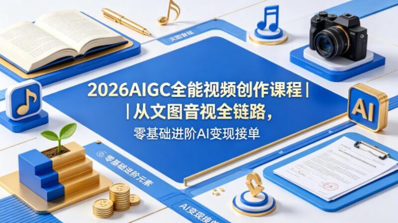 2026AIGC全能视频创作课程|从文图音视全链路,零基础进阶AI变现接单-三零资源