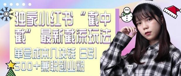 最新小红书截流玩法 独家截中截 单号成本几块钱 日引500+CY粉JZ粉-三零资源