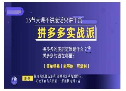 朋哥电商(拼多多实战派),15节大课不讲废话只讲干货,简单粗暴 能落地 可复制-三零资源