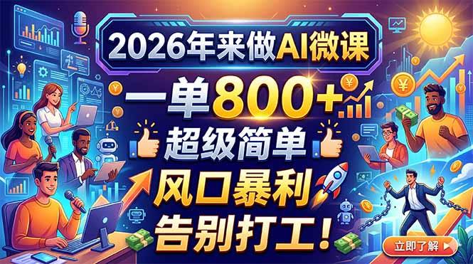2026年来做AI微课,一单800+,超级简单,风口暴利,告别打工!-三零资源