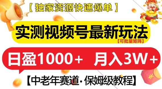 实测视频号最新玩法,中老年赛道,独家资源,月入过W+【揭秘】-三零资源