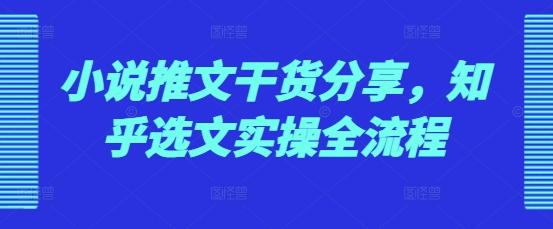 小说推文干货分享,知乎选文实操全流程-三零资源