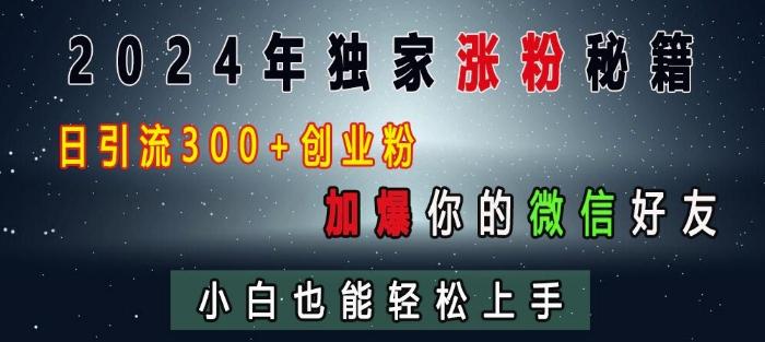2024年独家涨粉秘籍,日引流300+创业粉,加爆你的微信好友,小白也能轻松上手-三零资源