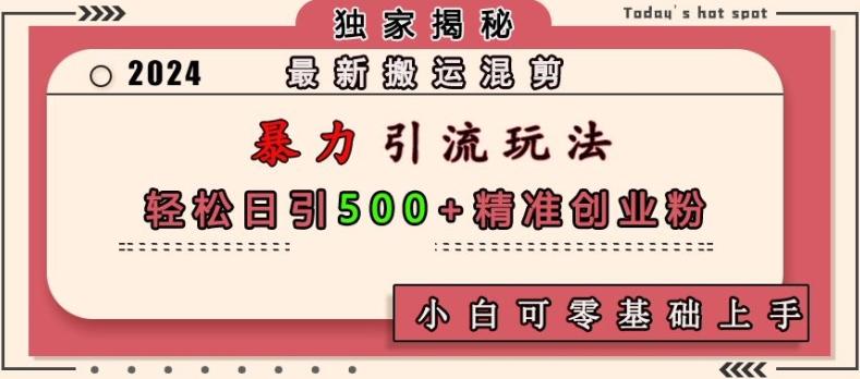 最新搬运混剪暴力引流玩法，轻松日引500+精准创业粉，小白可零基础上手-三零资源