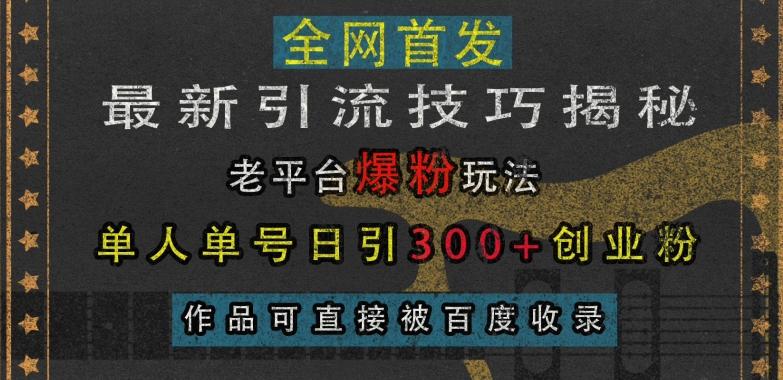 最新引流技巧揭秘，老平台爆粉玩法，单人单号日引300+创业粉，作品可直接被百度收录-三零资源