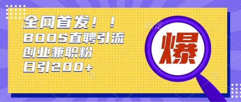 通过Boss直聘,每天轻松钓到200+多条创业大鱼的秘籍【揭秘】通过Boss直聘,每天轻松钓到200+多条创业大鱼的秘籍【揭秘】-三零资源