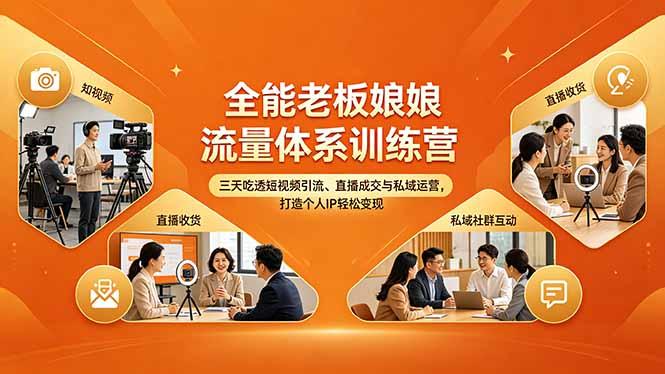 全能老板娘流量体系训练营,三天吃透短视频引流、直播成交与私域运营,打造个人IP轻松变现-三零资源